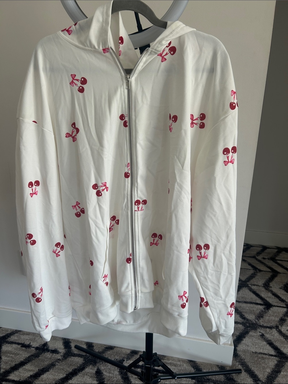 White Cherry-Print Zip Hoodie